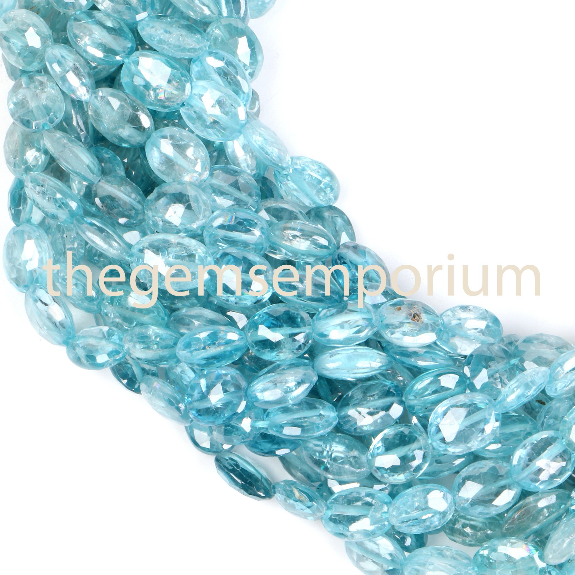 Faceted Aaa Blue Zircon Oval Beads, 6x7-6x8mm