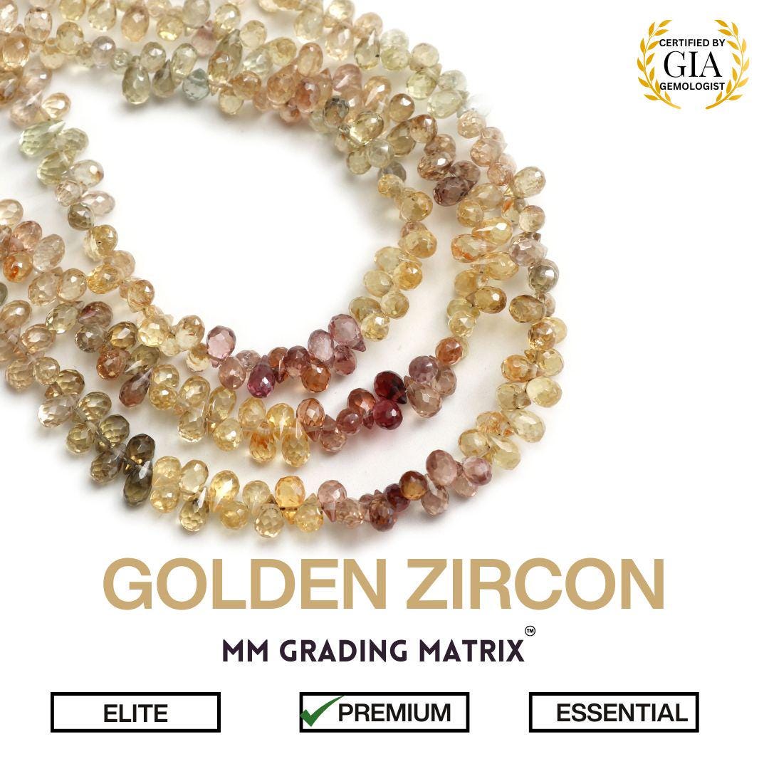 Natural Golden Zircon Faceted Drop Shape Beads,  5x3.5 Mm To 6x3.5 Mm, Multi Zircon Faceted Briolettes, Gemstone Beads For Jewelry Making