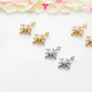 10x8.2mm 14/18k Gold Color Plated Brass Star Charm With Zircon, Pendant For Jewelry Making, Diy Supplies For Handmade Accessories, 10pcs