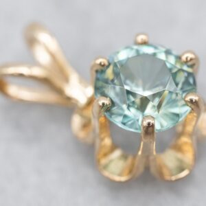 14K Gold Blue Zircon Buttercup Pendant, December Birthstone