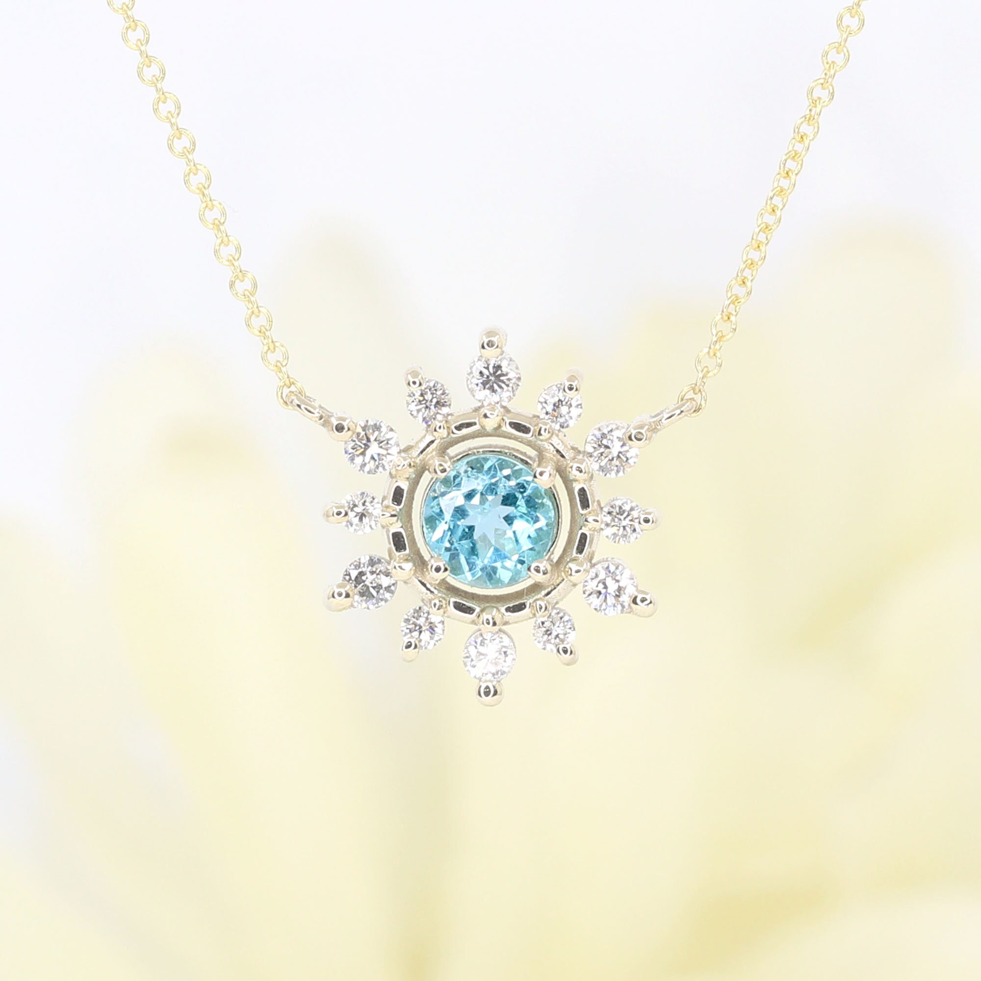 14k Gold Blue Zircon Snowflake Necklace: Diamond December Birthstone Pendant 14k Gold Blue Zircon Snowflake Necklace: Diamond December Birthstone Pendant