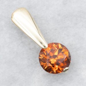 14K Gold Orange Zircon Pendant, Modernist Gemstone Jewelry
