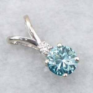 14K White Gold Blue Zircon and Diamond Pendant