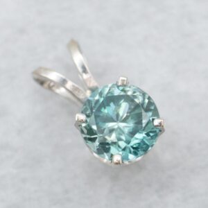 14K White Gold Blue Zircon Solitaire Pendant, December Birthstone