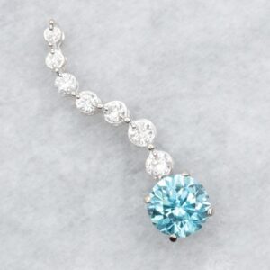 14K White Gold Blue Zircon and Diamond Swirl Pendant