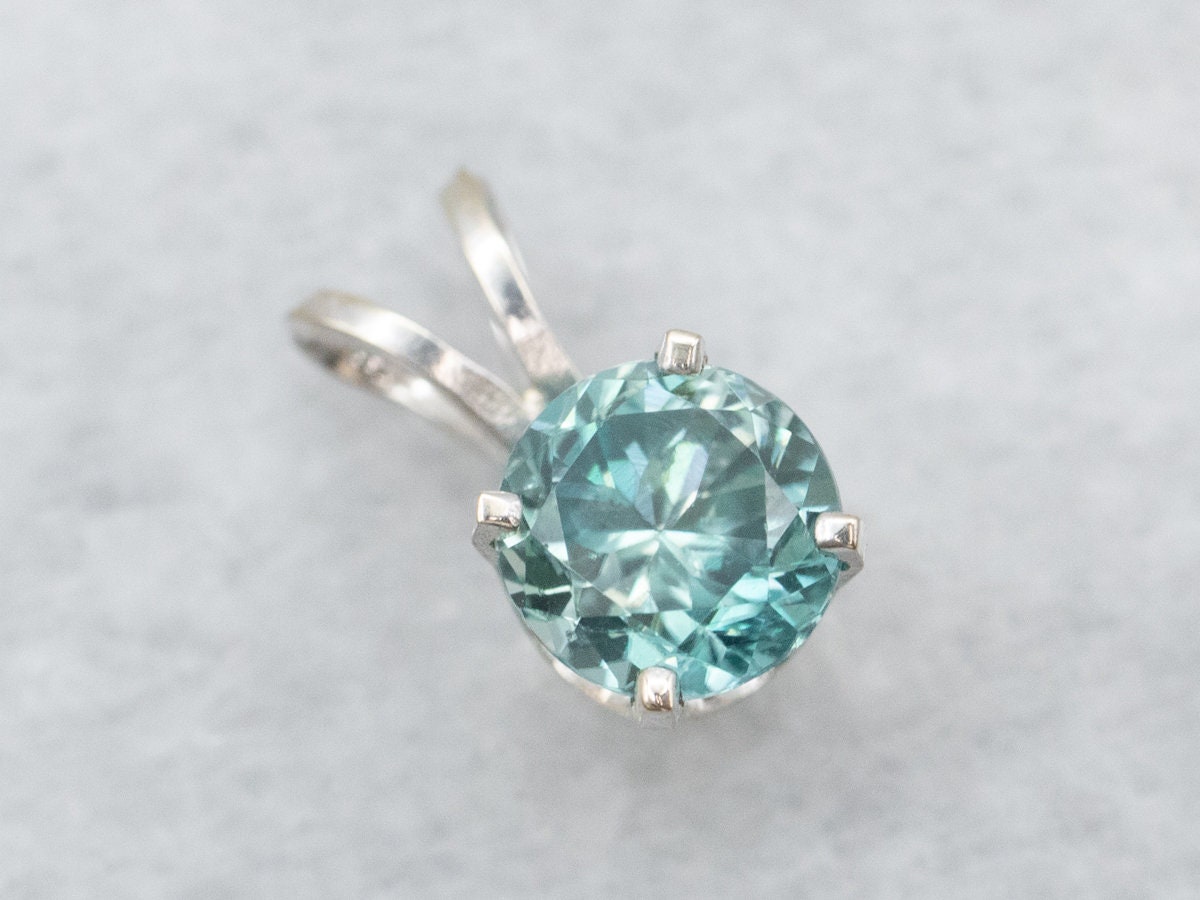 14k White Gold Blue Zircon Solitaire Pendant, December Birthstone 14k White Gold Blue Zircon Solitaire Pendant, December Birthstone