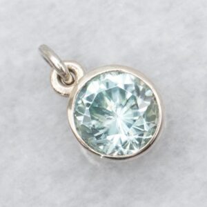 14K Yellow Gold Blue Zircon Solitaire Pendant, 1.74 Carats