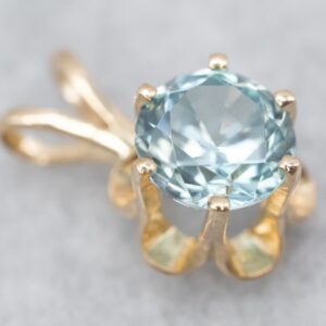 14K Yellow Gold Blue Zircon Buttercup Pendant, Solitaire