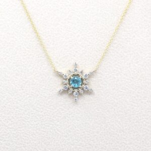 14k Yellow Gold Blue Zircon Diamond Snowflake Pendant Necklace