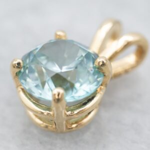 14K Yellow Gold Blue Zircon Solitaire Pendant, December Birthstone