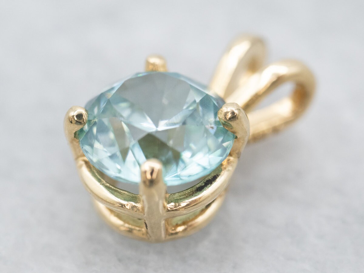 14k Yellow Gold Blue Zircon Solitaire Pendant, December Birthstone 14k Yellow Gold Blue Zircon Solitaire Pendant, December Birthstone