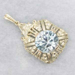 14K Yellow Gold Blue Zircon Pendant, December Birthstone