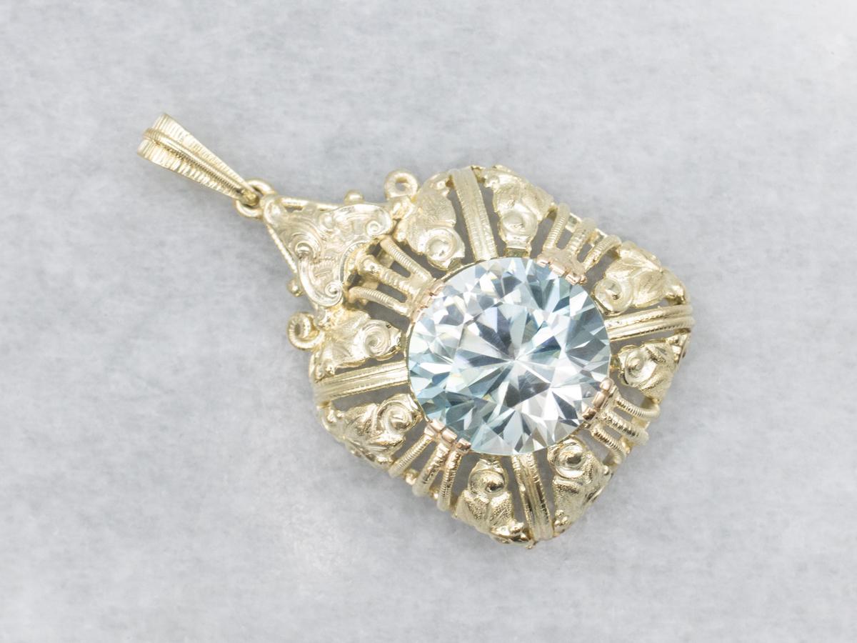 14k Yellow Gold Blue Zircon Pendant, December Birthstone 14k Yellow Gold Blue Zircon Pendant, December Birthstone