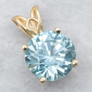 14K Yellow Gold Blue Zircon Solitaire Pendant, December Birthstone