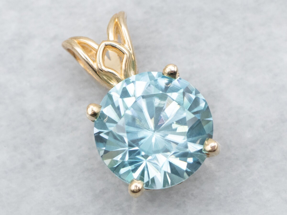 14k Yellow Gold Blue Zircon Solitaire Pendant, December Birthstone 14k Yellow Gold Blue Zircon Solitaire Pendant, December Birthstone