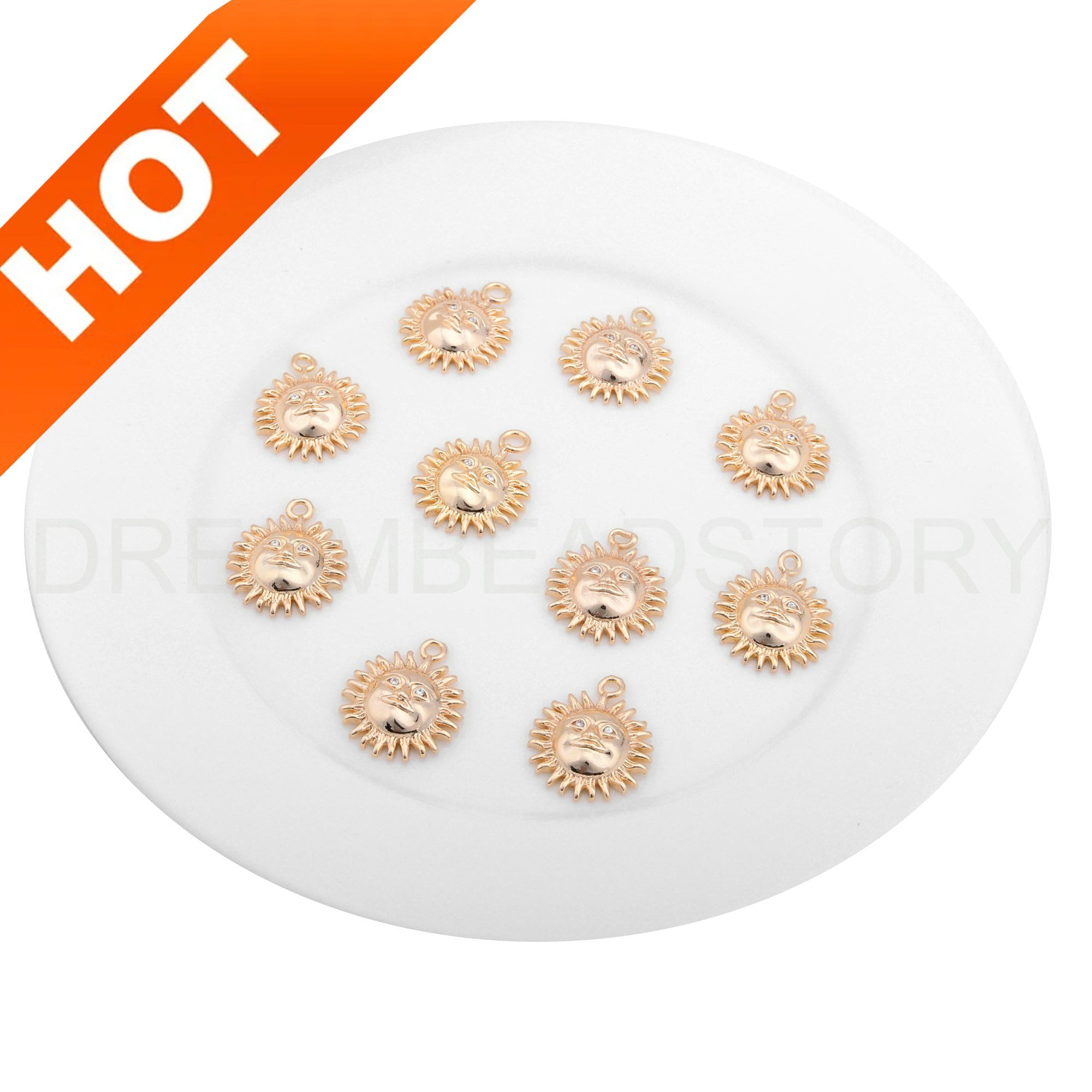 2-100 Pcs Celestial Charms Pendant For Necklace Making 14k Real Gold Plated Zircon Crescent/ Sun Face Weather Charm Supply