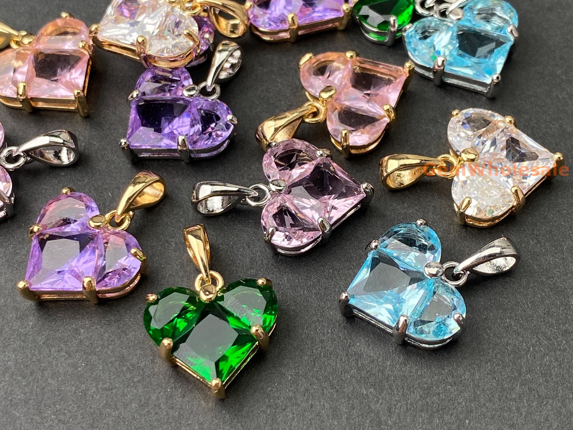 2pcs 14mm Black/red/white/blue/green/purple Cz Zircon Heart Pendant, Gold Plated Brass Heart Charms Pendant 2pcs 14mm Black/red/white/blue/green/purple Cz Zircon Heart Pendant, Gold Plated Brass Heart Charms Pendant