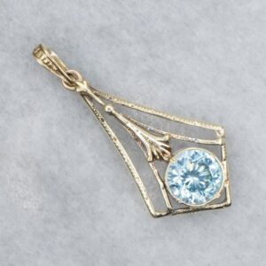 Antique Gold Blue Zircon Lavalier Pendant