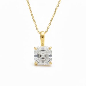 Asscher Cut Zircon Solitaire Pendant: Sterling Silver Bridal Necklace