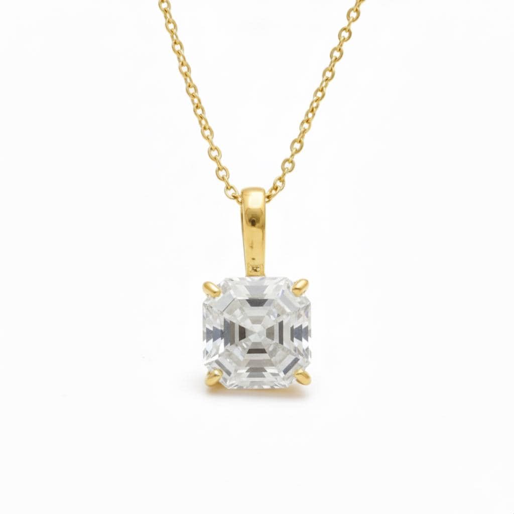 Asscher Cut Zircon Solitaire Pendant: Sterling Silver Bridal Necklace