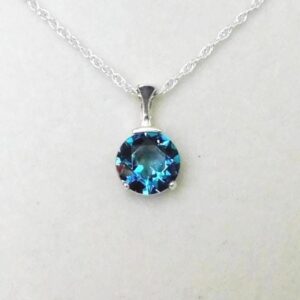 Blue Zircon 10mm Pendant Necklace: Sterling Silver, December Birthstone