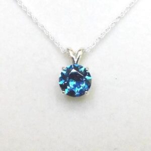 Blue Zircon 10mm Pendant Necklace: Sterling Silver, December Birthstone