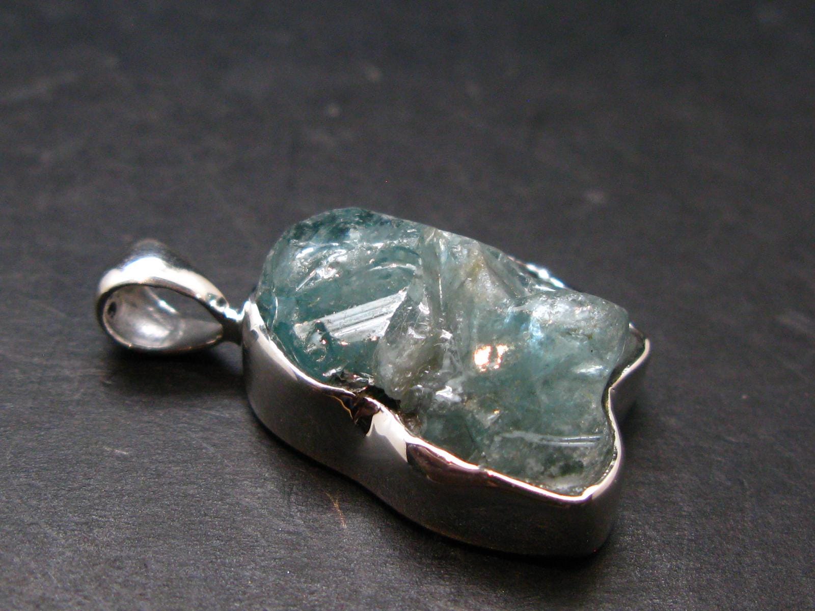 Blue Zircon Gem Crystal Silver Pendant From Cambodia - 1.1" - 5.80 Grams