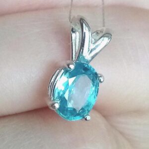 Blue Zircon Pendant Natural Cambodian 1.87ct VVS Clarity Oval Genuine Gemstone Sterling Silver