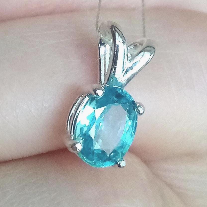 Blue Zircon Pendant Natural Cambodian 1.87ct Vvs Clarity Oval Genuine Gemstone Sterling Silver