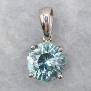 Blue Zircon Solitaire Pendant, 14K White Gold, December Birthstone