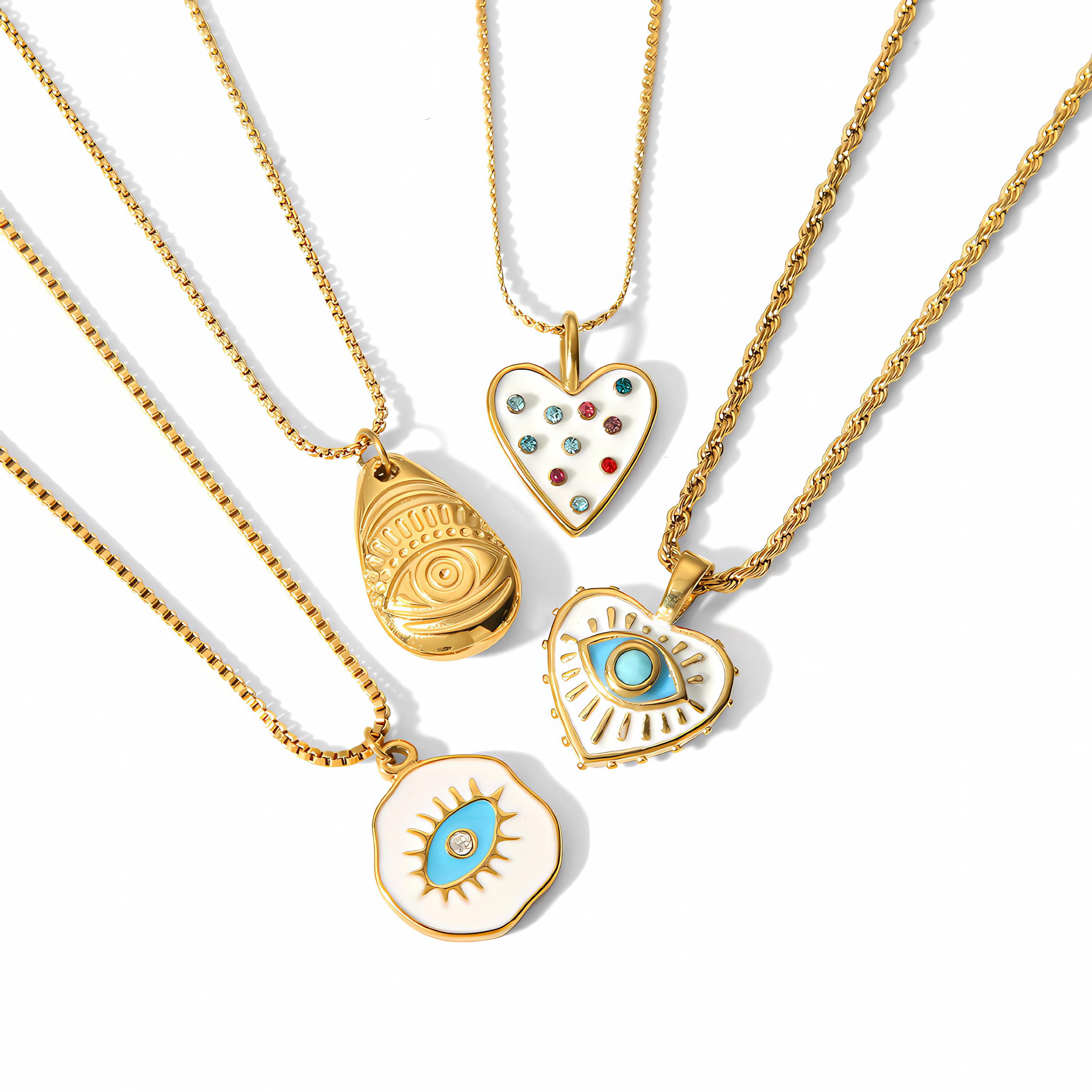 Evil Eye Pendant Necklace – 18k Gold-plated Stainless Steel With Enamel And Zircon Evil Eye Pendant Necklace – 18k Gold-plated Stainless Steel With Enamel And Zircon