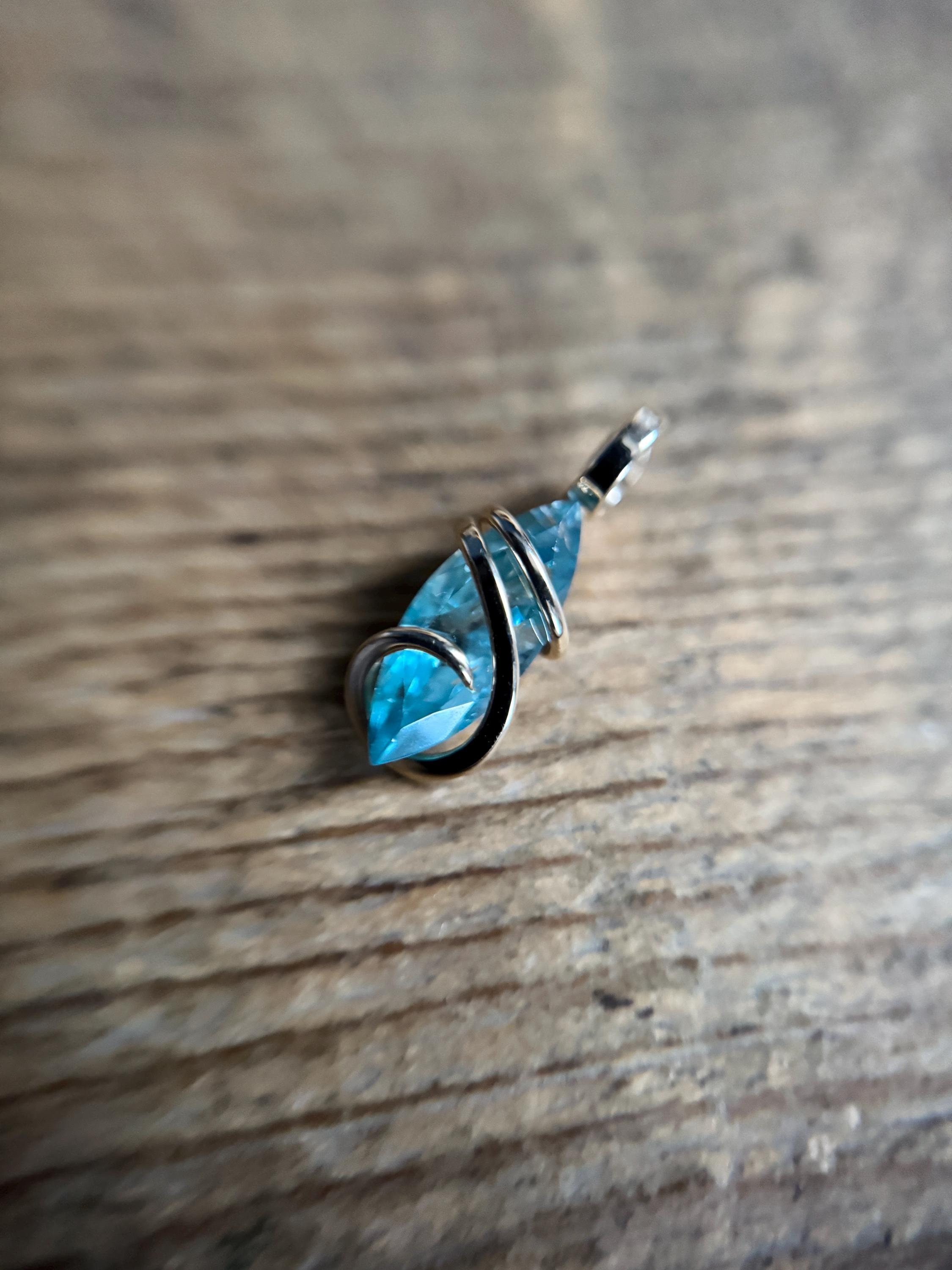Faceted Blue Zircon In 14k Gold Pendant