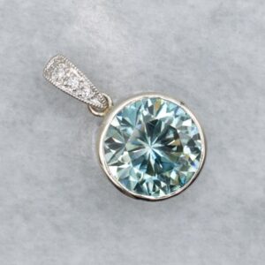 Modern Blue Zircon and Diamond White Gold Pendant