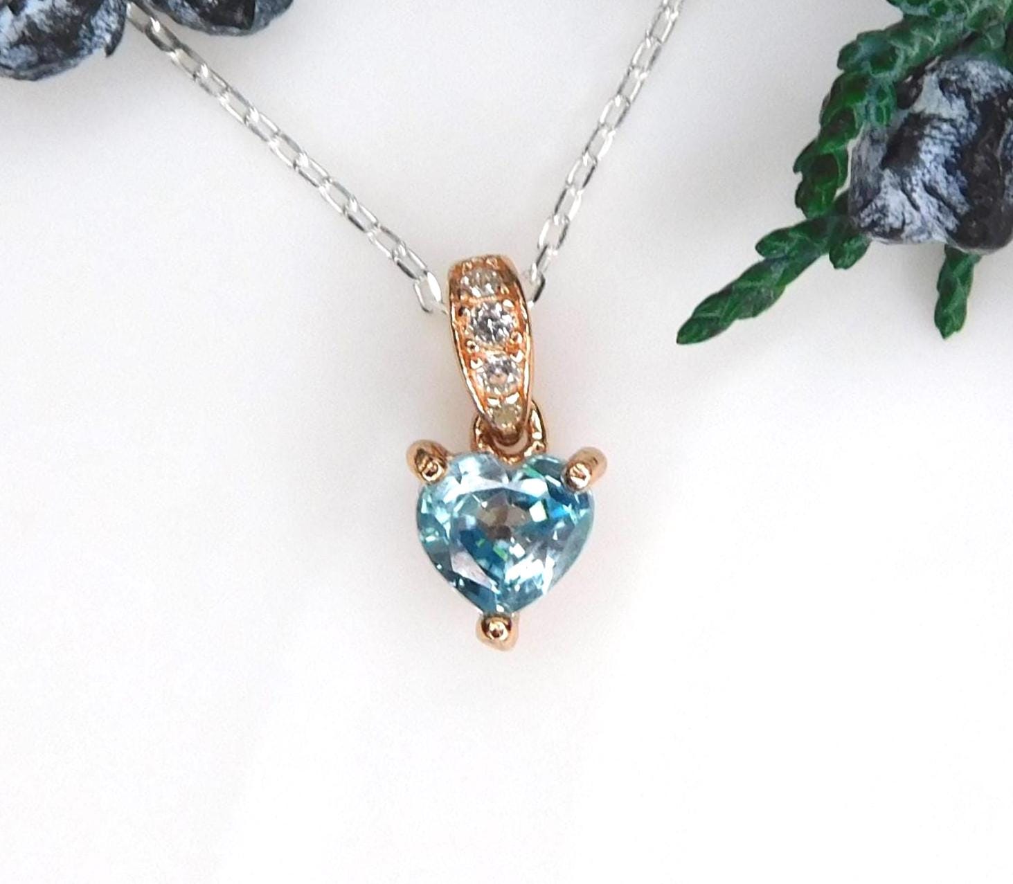Natural Zircon 5mm Heart Pendant: Rose Gold Filled, December Birthstone