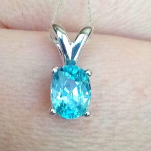 Natural Blue Zircon Pendant Cambodian 1.39ct Vvs Clarity Oval Solitaire Sterling Silver