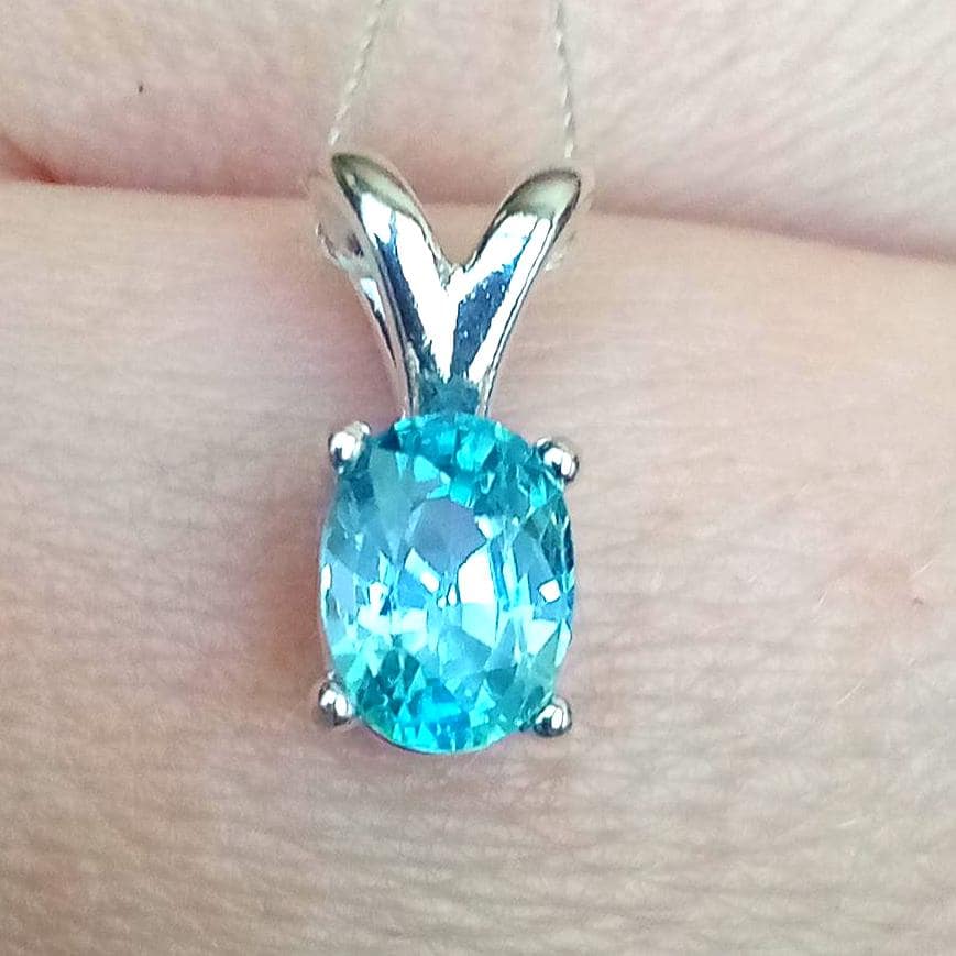 Natural Blue Zircon Pendant Cambodian 1.39ct Vvs Clarity Oval Solitaire Sterling Silver