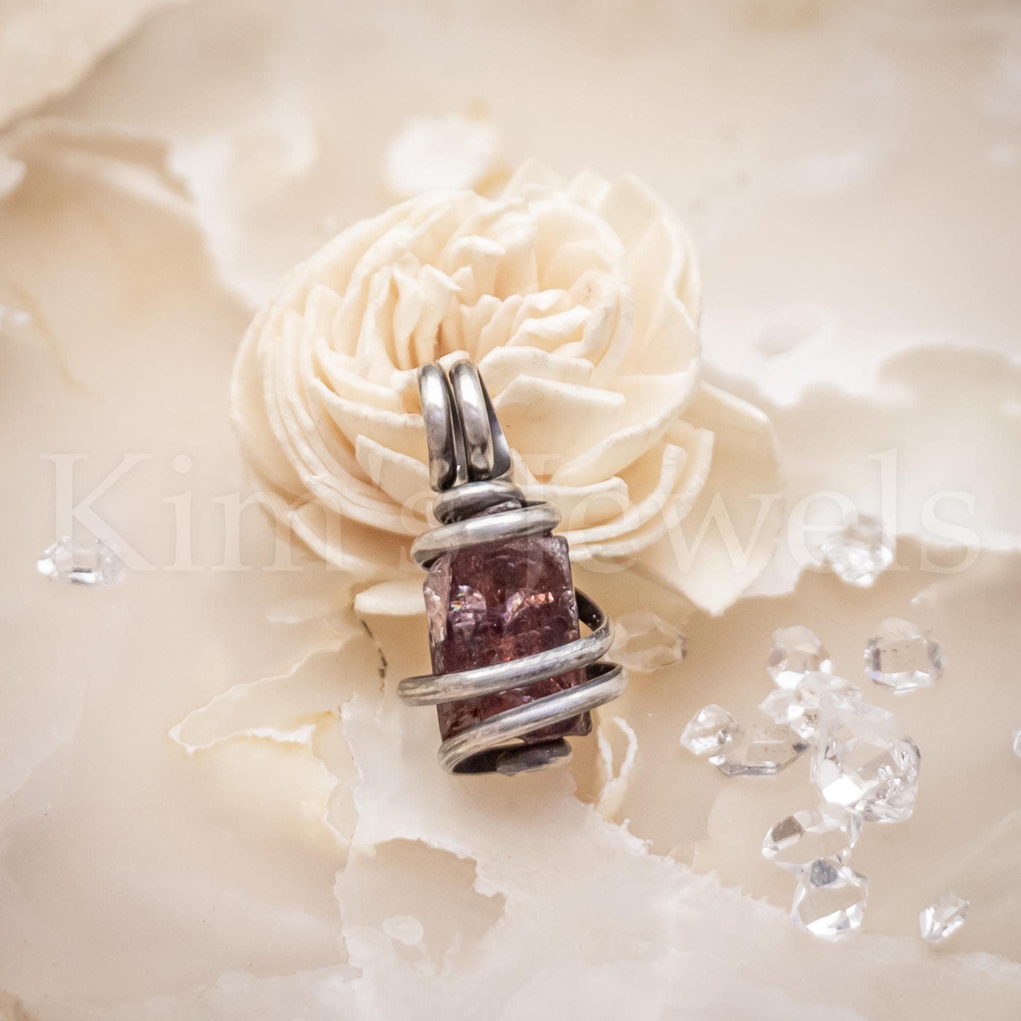 Oxidized Sterling Silver Zircon Pendant Charm: Reddish Brown Crystal