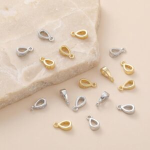Pinch Bail Connectors With Zircon Gold Plated Brass 14k 18k Tone Platinum Finish For Pendant Necklace Design, Diy Findings, 4pcs
