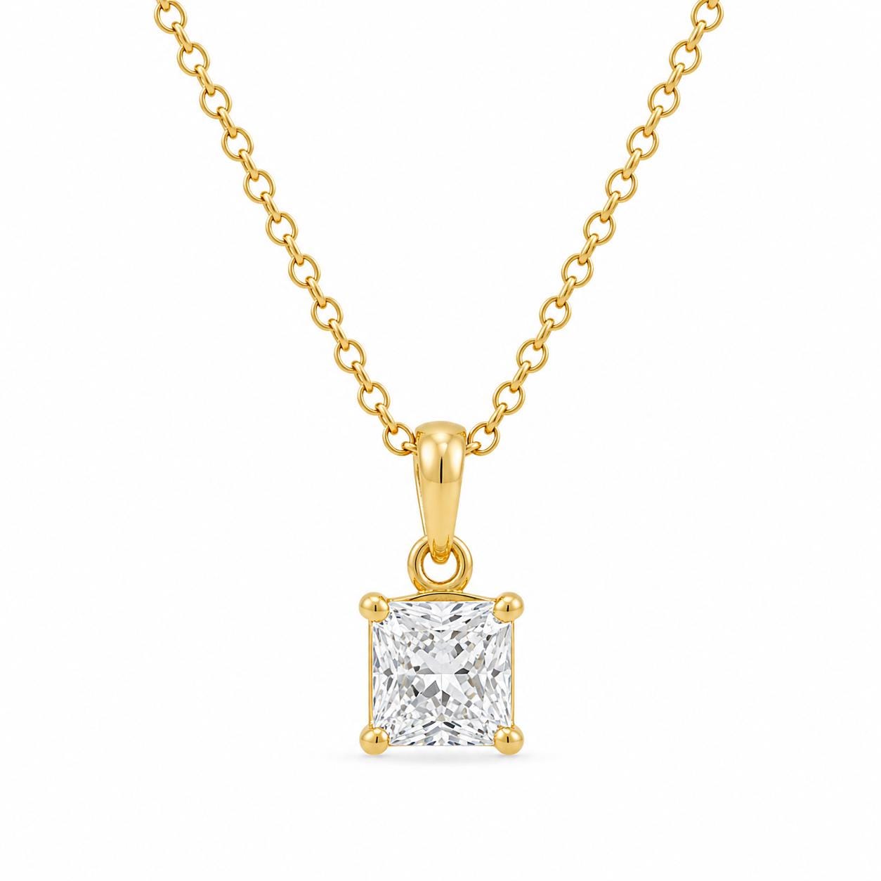 Princess Cut Zircon Pendant - Anniversary Necklace - 925 Sterling Silver - Gift For Her