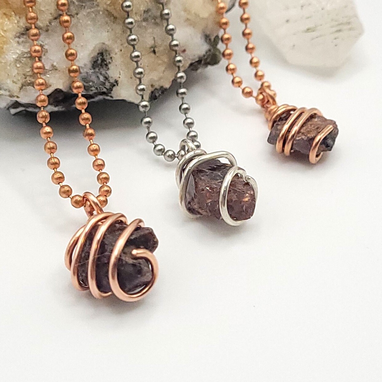 Raw Zircon Pendant Necklace: Wire Wrapped Sterling Silver Or Copper