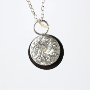 Reversible Black Moon Necklace Ebony Wood Silver 14k Yellow Gold Gray Zircon Lunar Pendant Celestial Cosmic Gift - Father Time ~ Mother Moon