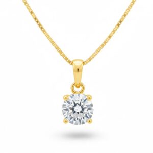 Round Cut Zircon Pendant: 925 Sterling Silver, Solitaire Necklace - Silver Box Chain Included