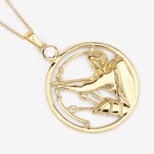 Sagittarius Archer Pendant, 14k Sterling Silver Yellow Gold Genuine Zircon Sagittarius Zodiac Pendant, Astrology Zodiac Sign Jewelry Gifts