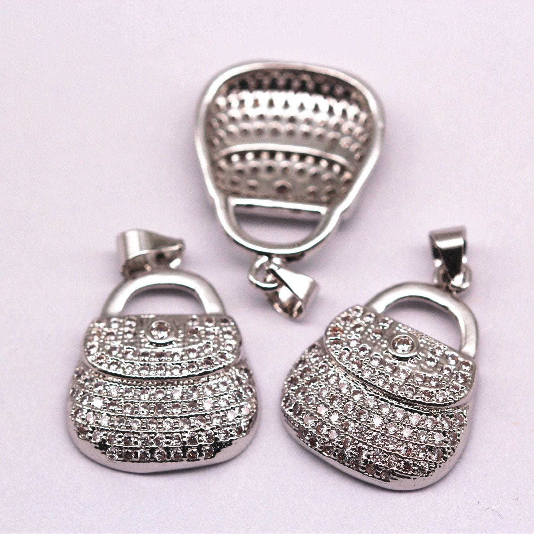 Silver Plated Micro Pave Zircon Bag Shape Pendant Charm Sale By Piece