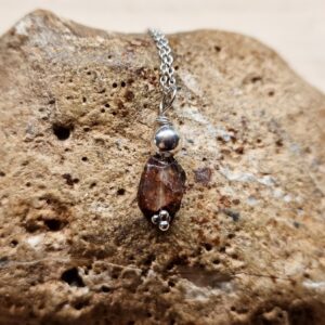 Small minimalist Raw zircon pendant necklace. Sterling silver. December birthstone. Raw crystal Reiki jewelry uk. 11th Anniversary gemstone.