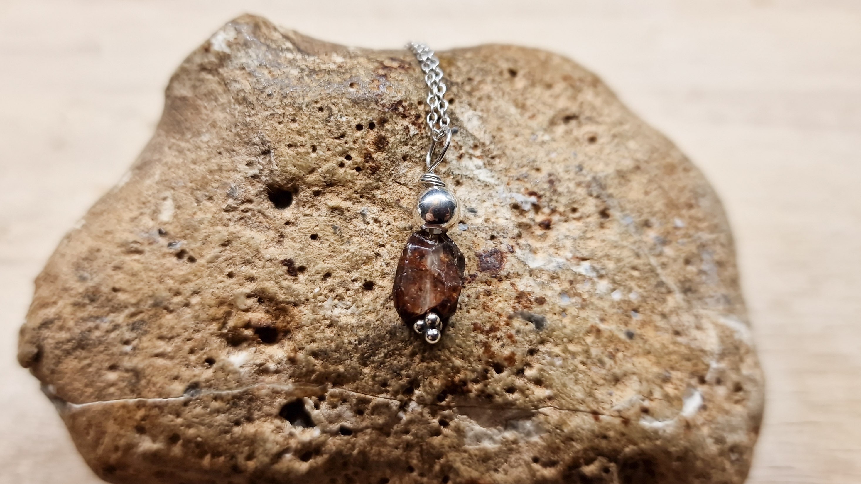 Small Minimalist Raw Zircon Pendant Necklace. Sterling Silver. December Birthstone. Raw Crystal Reiki Jewelry Uk. 11th Anniversary Gemstone.