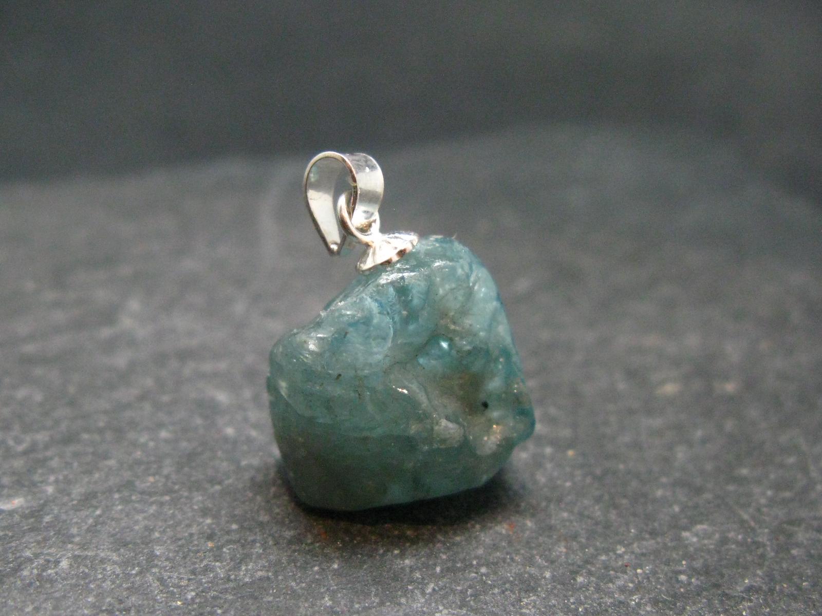 Starlight Genuine Raw Blue Zircon Gem Crystal Silver Pendant From Cambodia - 0.8" - 4.56 Grams