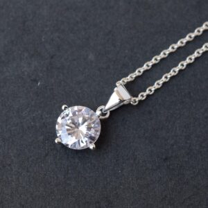 White Zircon Pendant, 925 Sterling Silver Prong Pendant, Handmade Silver Pendant, White CZ Pendants, Pendants with 18 Inch Silver Chain