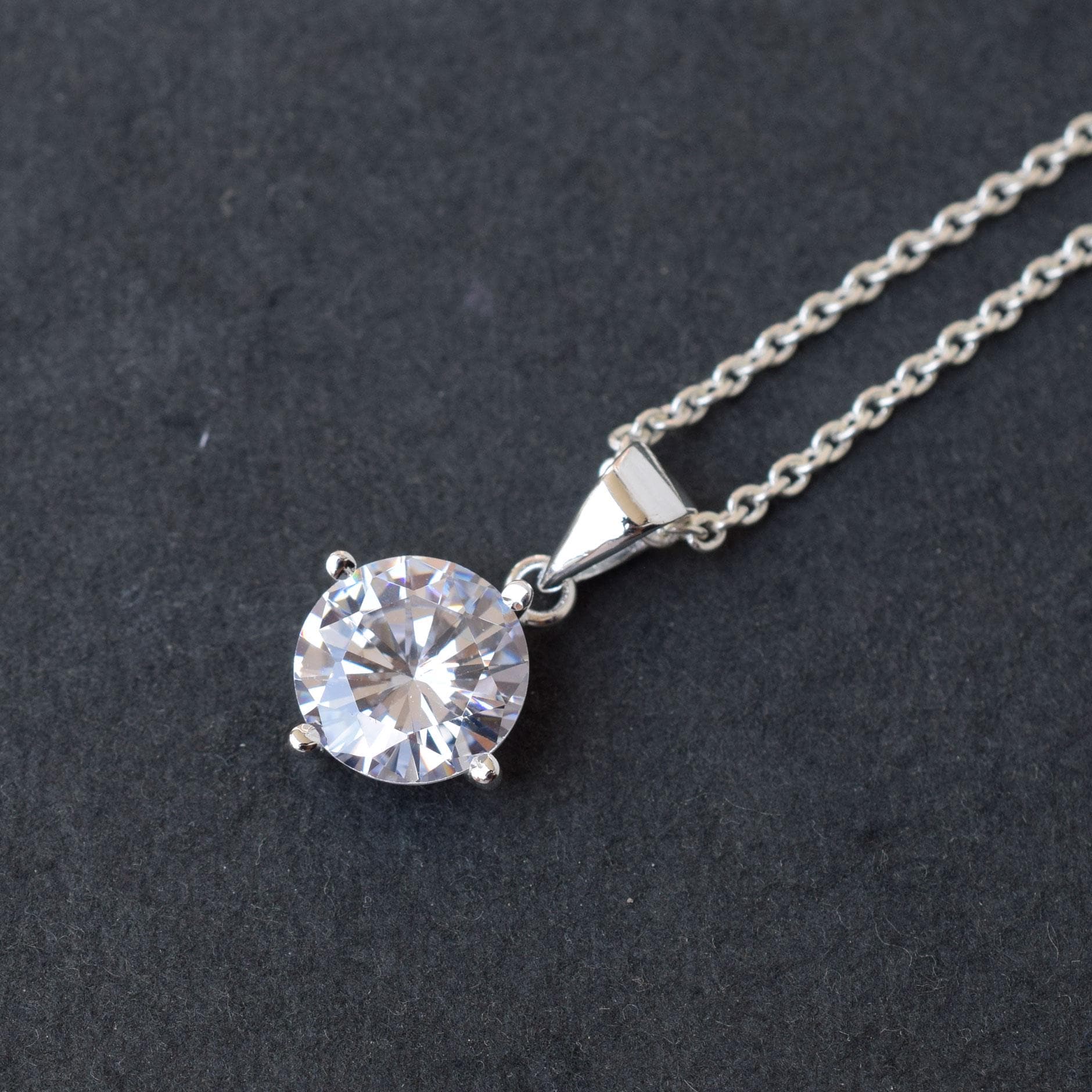 White Zircon Pendant, 925 Sterling Silver Prong Pendant, Handmade Silver Pendant, White Cz Pendants, Pendants With 18 Inch Silver Chain White Zircon Pendant, 925 Sterling Silver Prong Pendant, Handmade Silver Pendant, White Cz Pendants, Pendants With 18 Inch Silver Chain