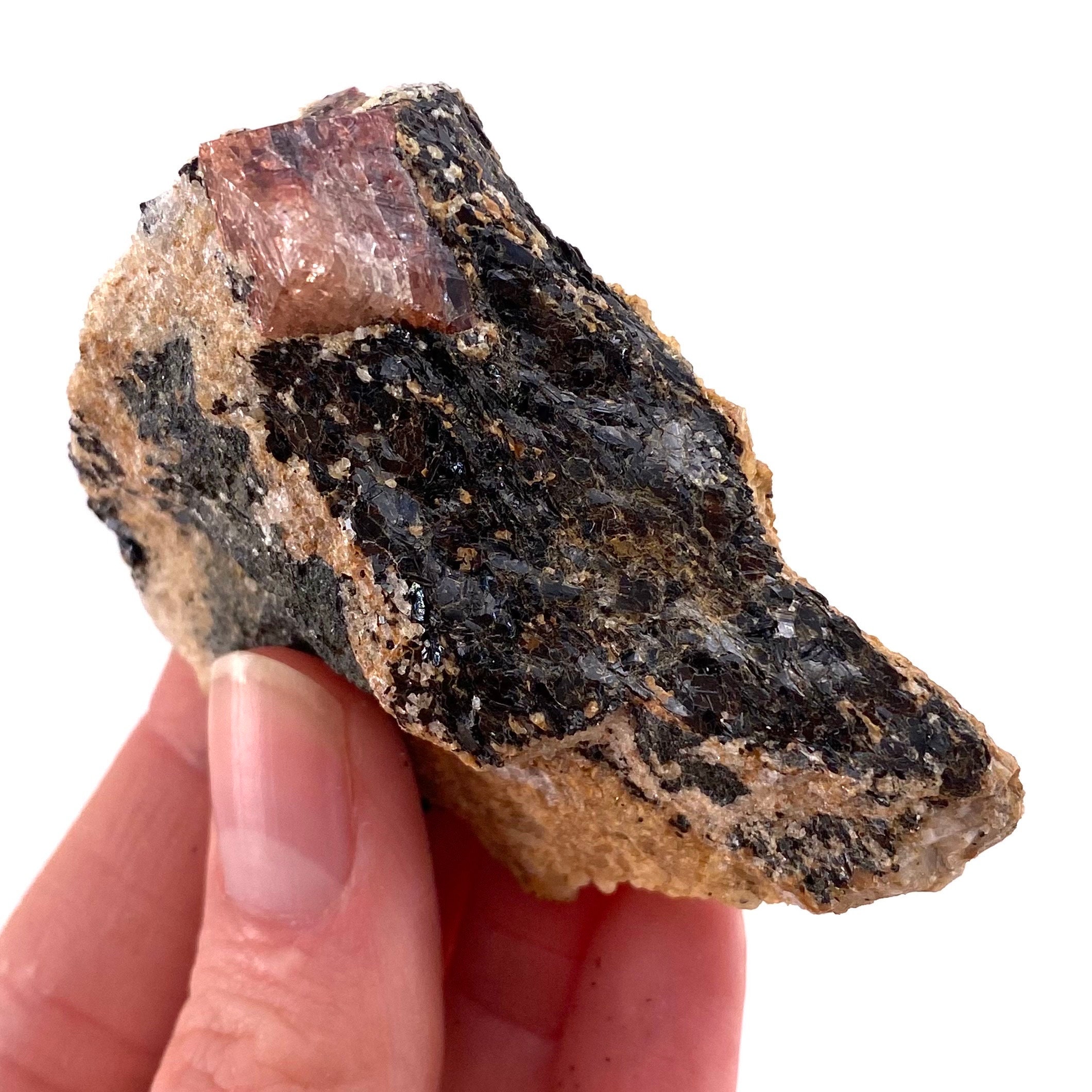 Natural Red Zircon Crystal On Matrix , Mineral Specimen